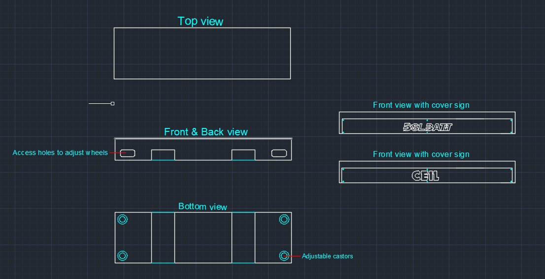 CAD drawing of a custom battery box design
