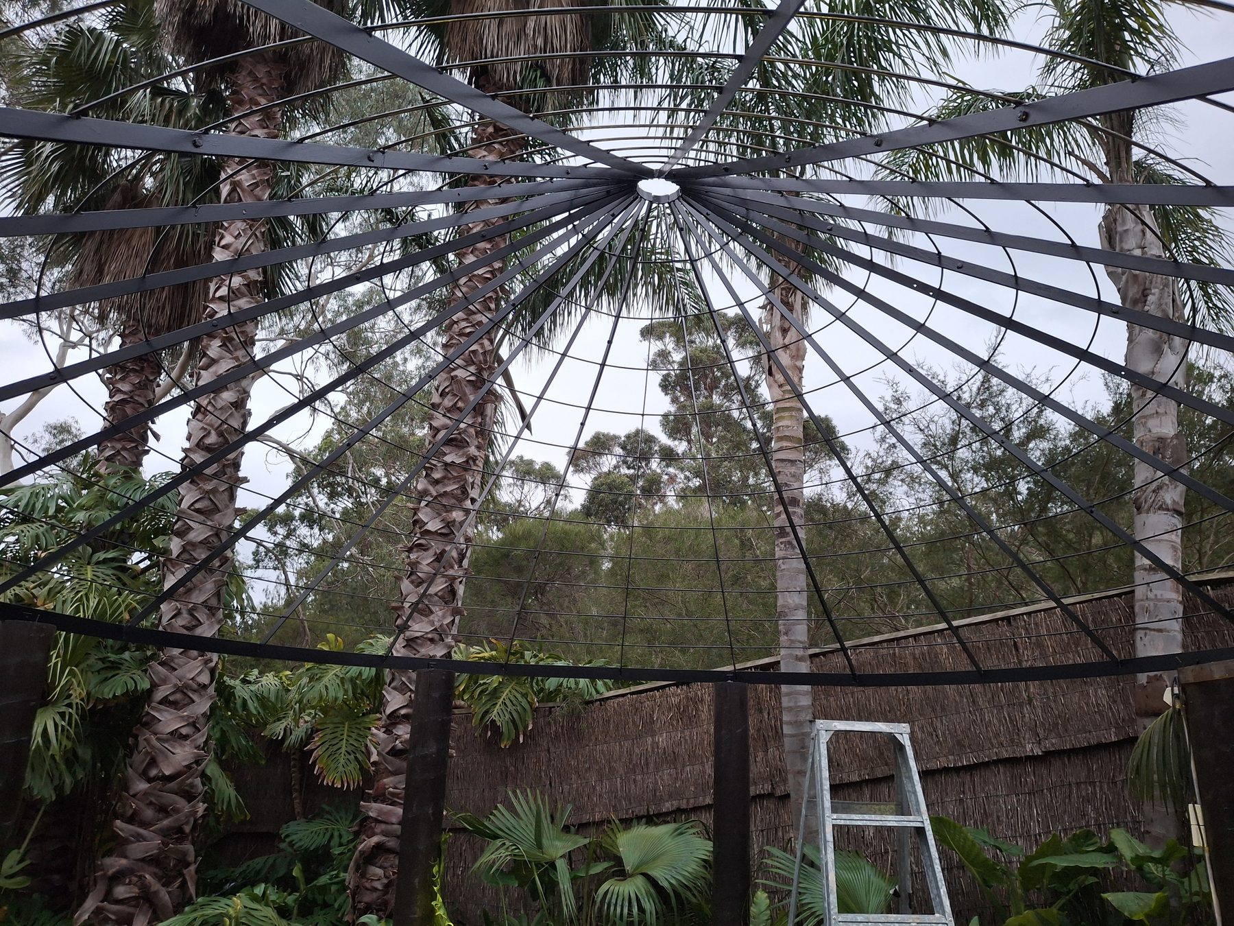 Underside detail of a custom steel gazebo frame
