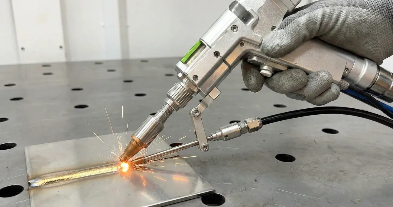 Handheld laser welding in progress